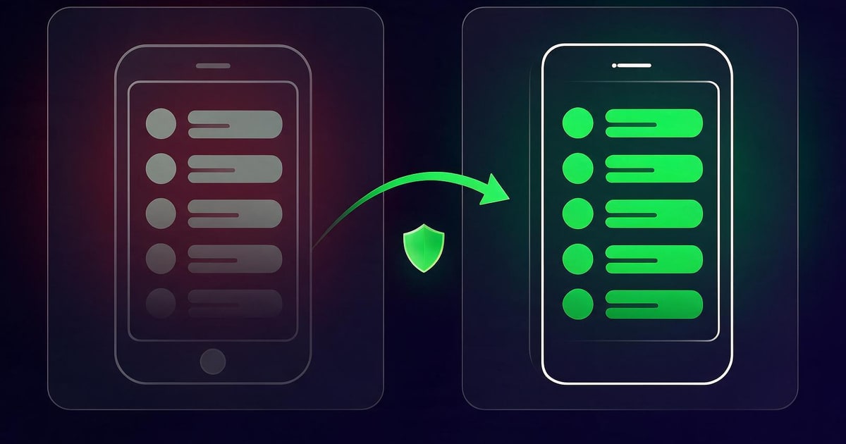 Fluxo de backup: base presa no aparelho em risco, depois exportada em CSV e sincronizada no Google Contatos, e por fim restaurada em 5 minutos no celular novo